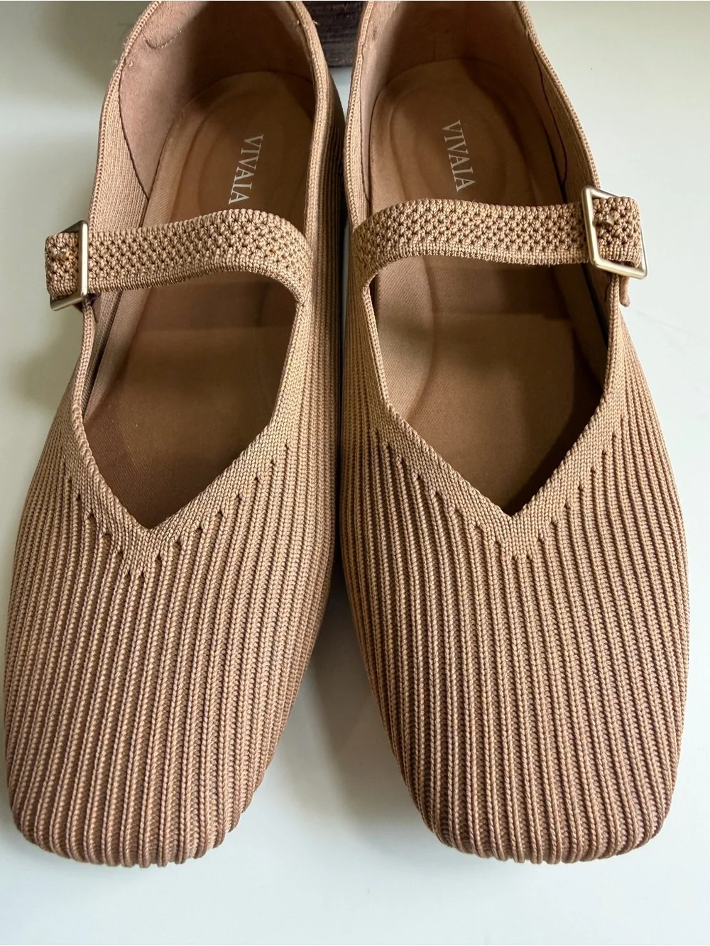 VIVAIA Margot Mary Jane Square Toe Flats - Nutmeg / Beige (Size EU 37 / US 6.5)